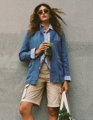 Oversized denim Bermuda shorts - Women's fashion