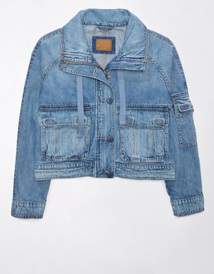 Women's Drapey Cropped Denim Jacket, Women's Clearance