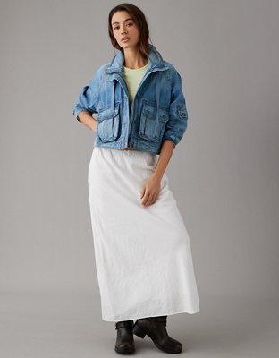 AE Dreamy Drape Stretch Cargo Cropped Denim Jacket