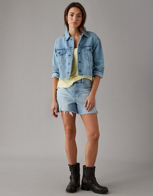 AE Dreamy Drape Stretch Cropped Denim Jacket