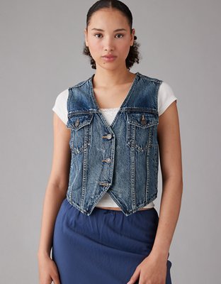 Poetic Justice Women's Curvy Fit Moto Style Denim Vest