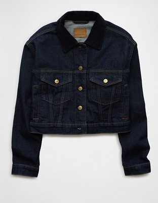 AE Cropped Corduroy Collar Denim Jacket