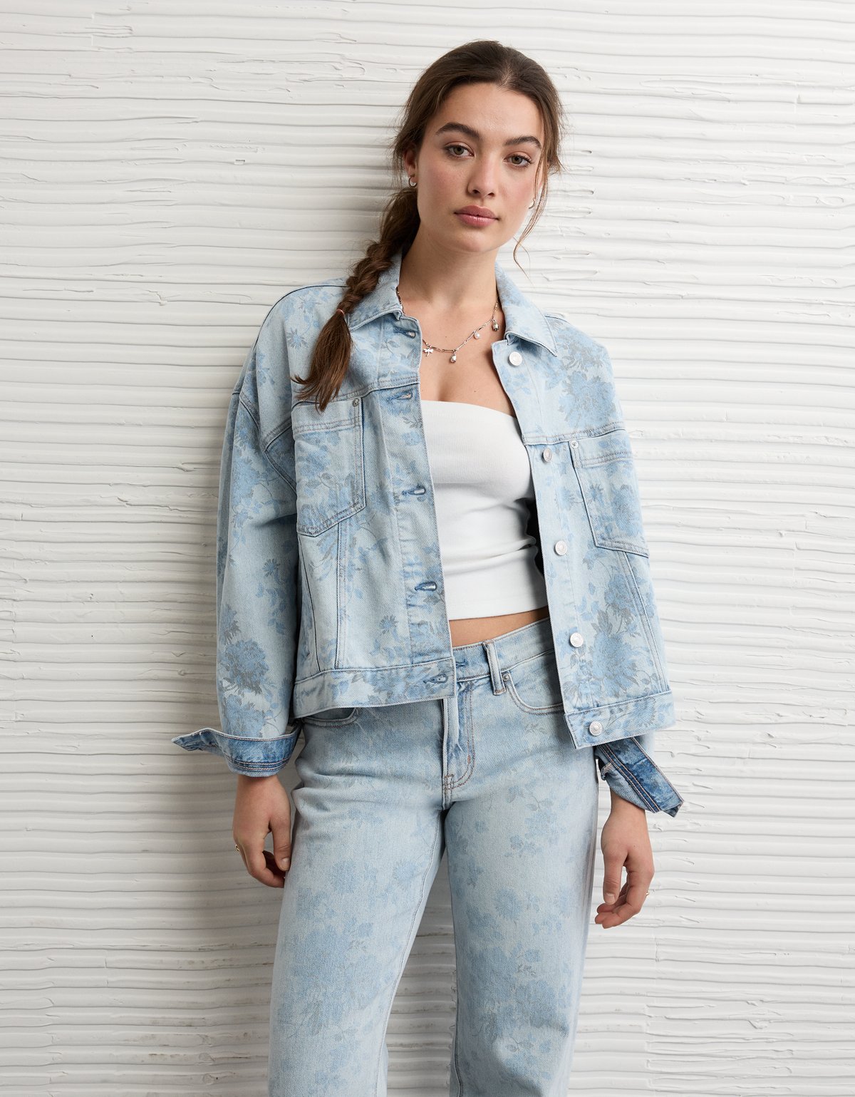 AE Floral Print Denim Swing Jacket - image 2