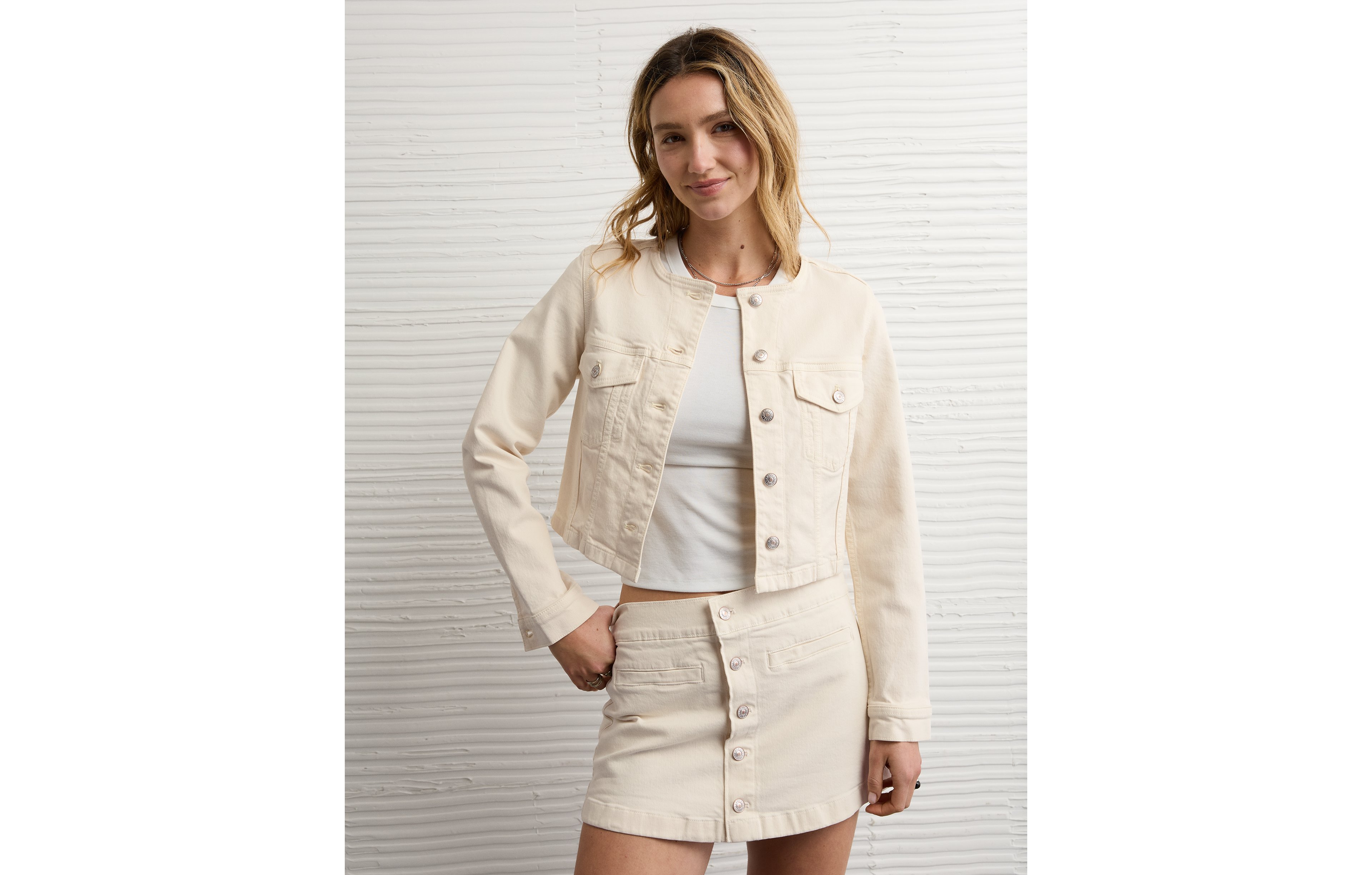 AE Collarless Denim Jacket
