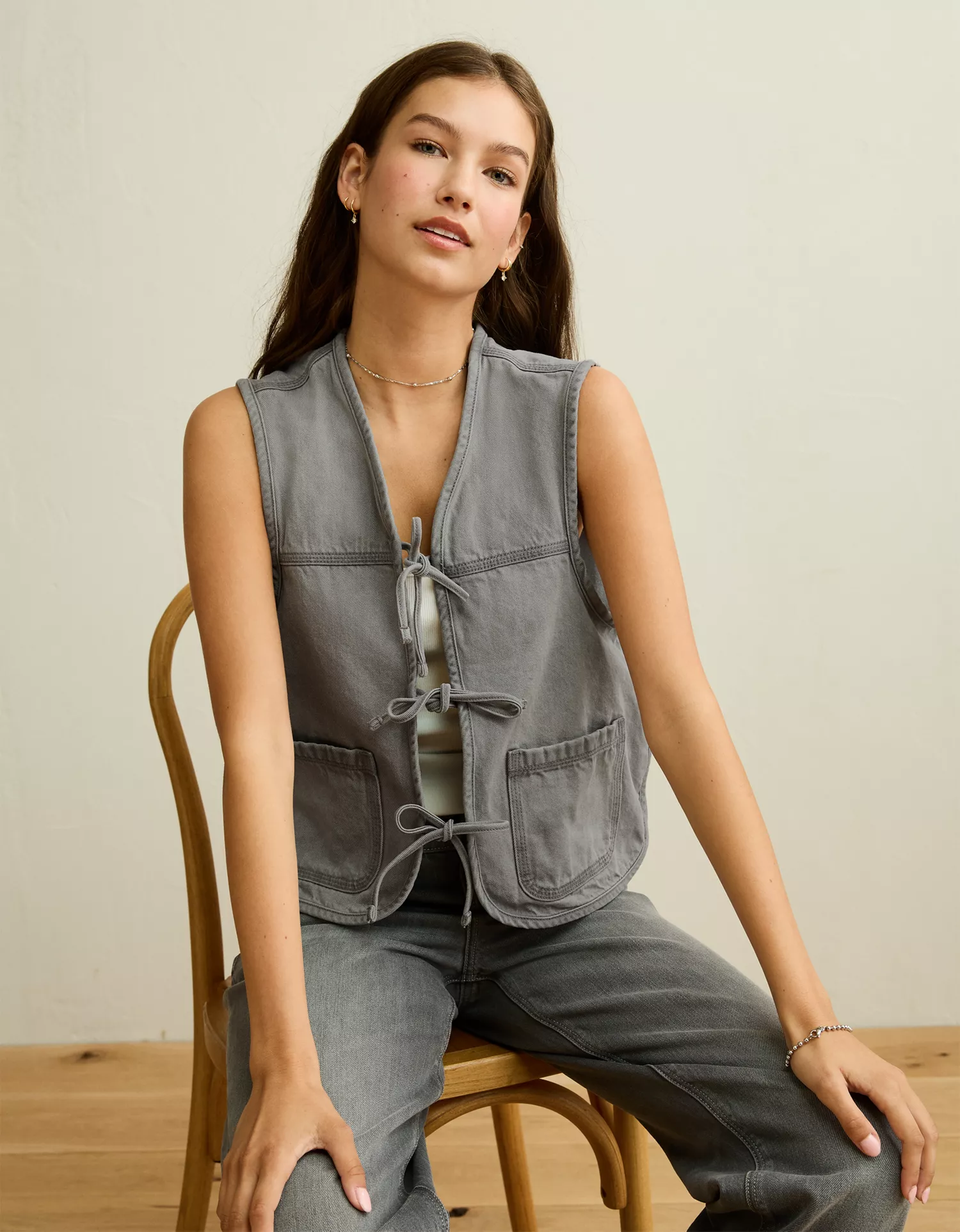 AE Tie-Front Denim Vest - thumbnail 7