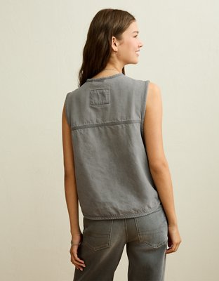 Женский жилет American Eagle AE Tie-Front Denim, цвет: Серый — фото 2