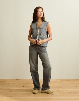Женский жилет American Eagle AE Tie-Front Denim, цвет: Серый — фото 5