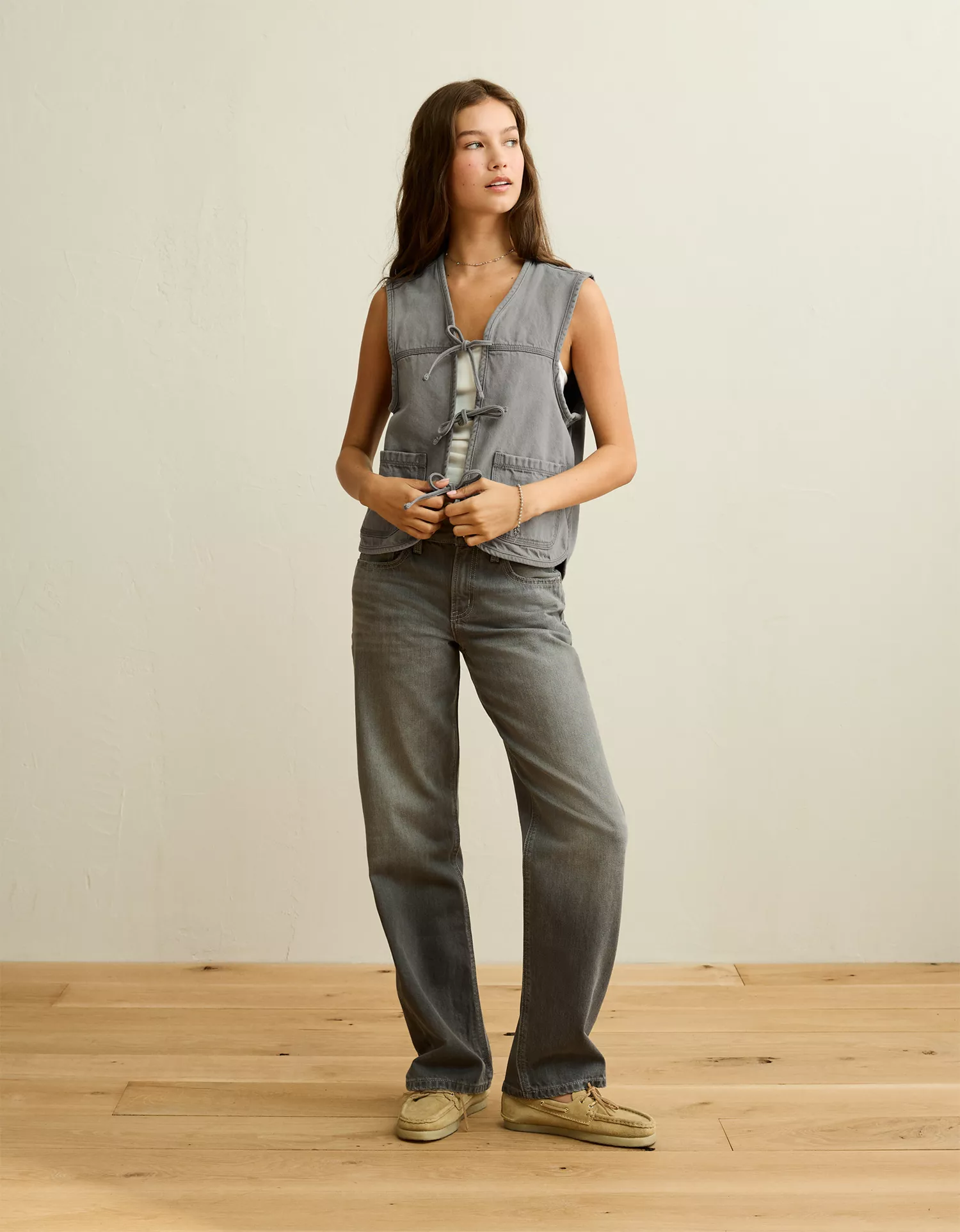 AE Tie-Front Denim Vest - thumbnail 5