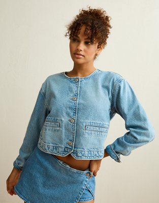 AE Collarless Denim Jacket | American Eagle