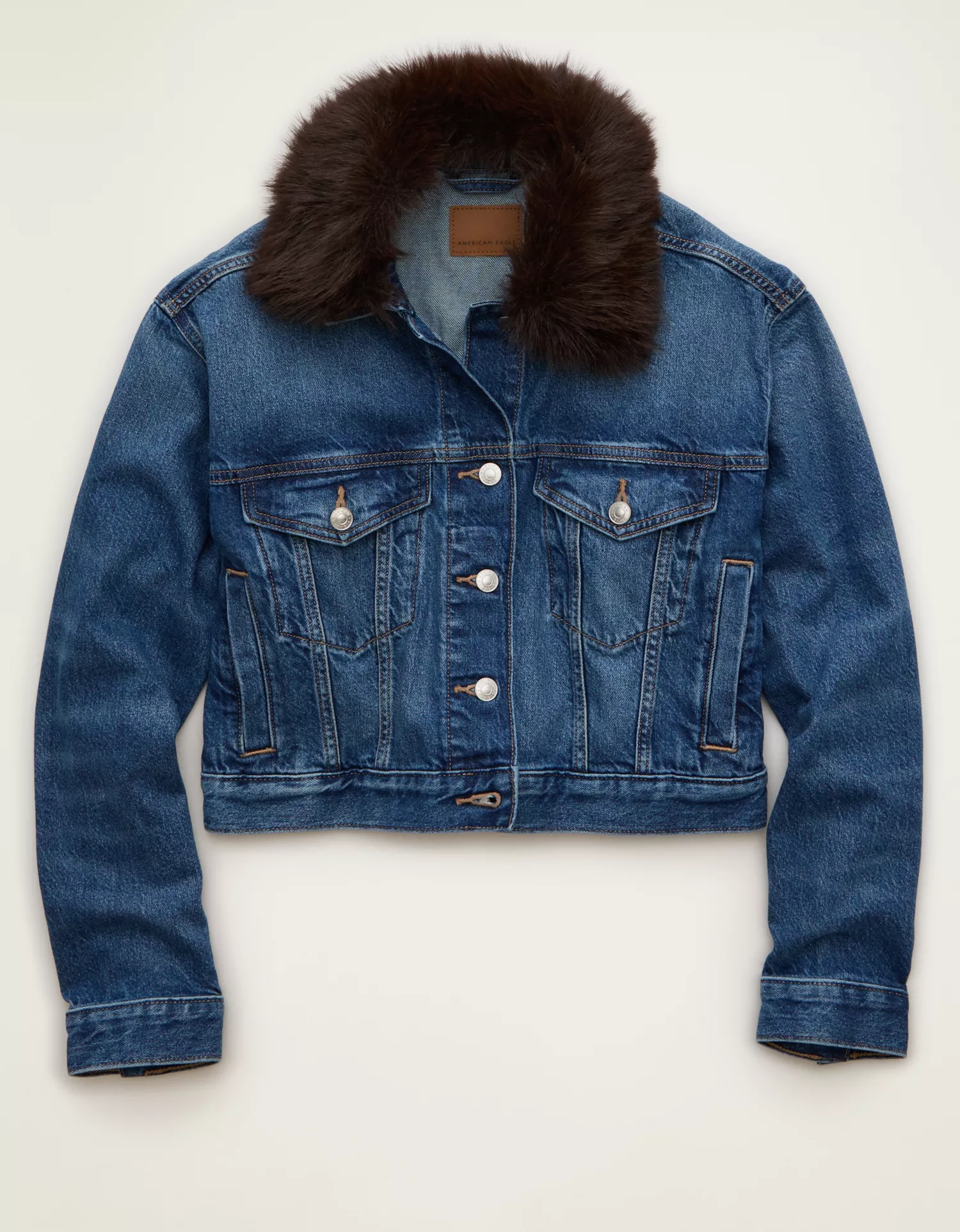 AE Cropped Fur Collar Denim Jacket - thumbnail 3