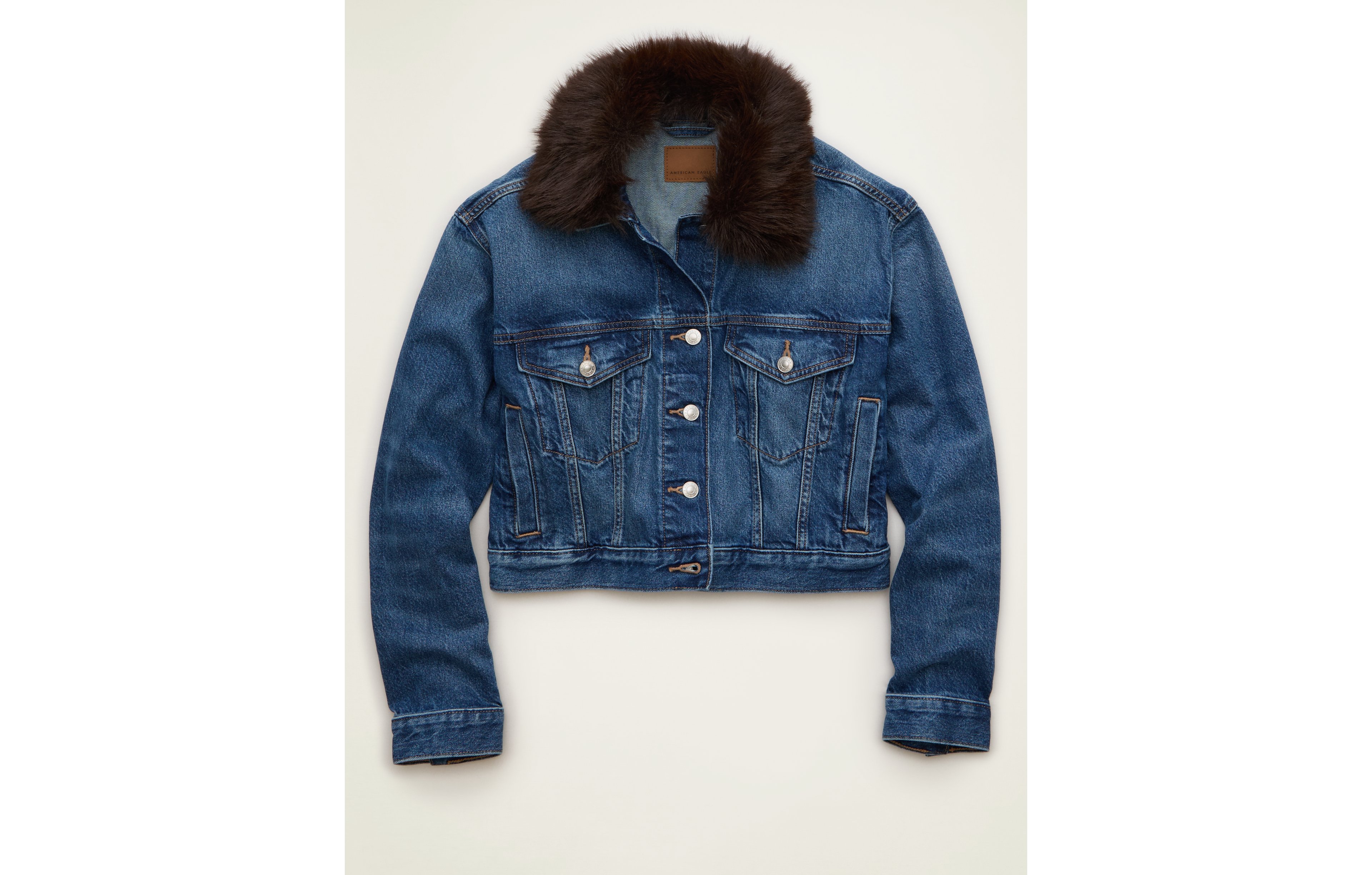 AE Cropped Fur Collar Denim Jacket