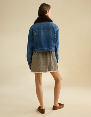 AE Cropped Fur Collar Denim Jacket