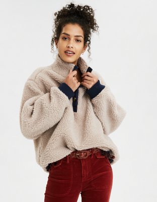 AE Fuzzy Faux Sherpa Popover Jacket