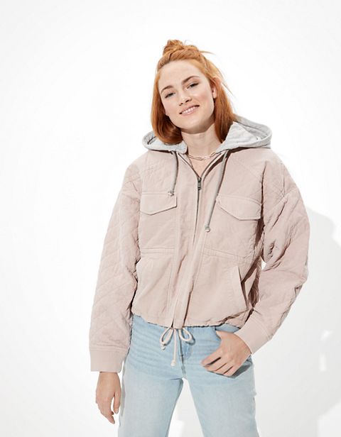 Женские куртки American Eagle AE Quilted Hooded Bomber Jacket