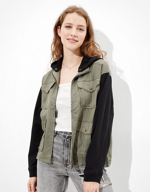 Женские куртки American Eagle AE Fleece Sleeve Military Jacket