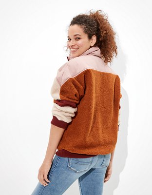 Женские куртки American Eagle AE Sherpa Color Block Quarter-Zip Jacket — фото 2
