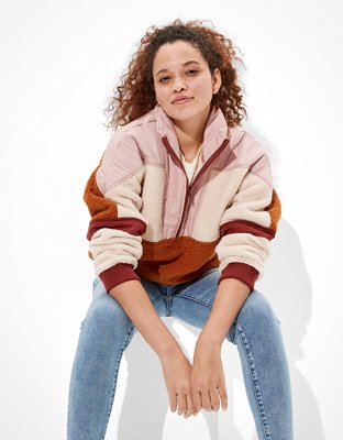 Женские куртки American Eagle AE Sherpa Color Block Quarter-Zip Jacket — фото 5
