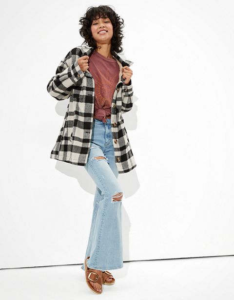 Женские куртки American Eagle AE Plaid Sherpa Lined Jacket