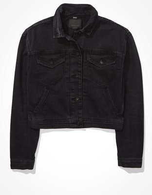 Женские куртки American Eagle AE Black Cropped Denim Jacket — фото 3
