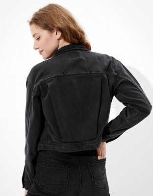 Женские куртки American Eagle AE Black Cropped Denim Jacket — фото 2