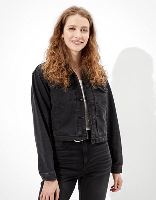 Cropped ripped clearance black denim jacket