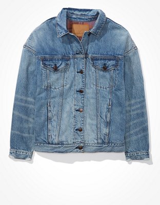 AE Oversized Plaid Lined Denim Jacket
