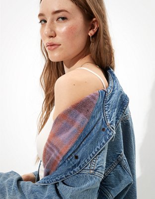 Женские куртки American Eagle AE Oversized Plaid Lined Denim Jacket — фото 5