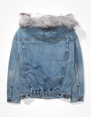 Женские куртки American Eagle Cozy Sherpa-Lined Denim Jacket — фото 4