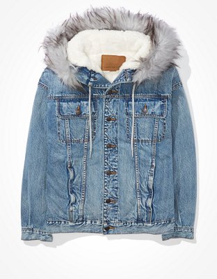 Женские куртки American Eagle Cozy Sherpa-Lined Denim Jacket — фото 3