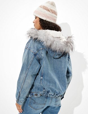 Женские куртки American Eagle Cozy Sherpa-Lined Denim Jacket — фото 2