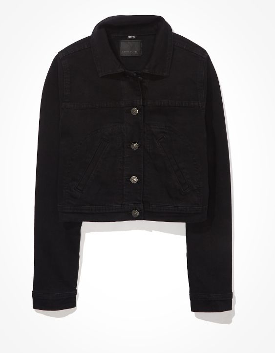AE Cropped Black Denim Jacket