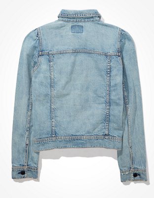 Женские куртки American Eagle AE Cropped Puff-Sleeve Denim Jacket — фото 4