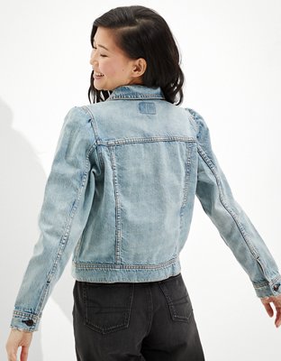 Женские куртки American Eagle AE Cropped Puff-Sleeve Denim Jacket — фото 2