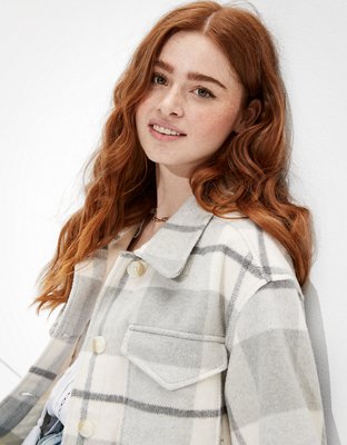 American Eagle AE Plaid Cropped Shacket — фото 6