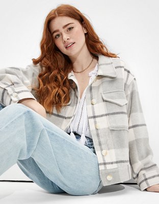 American Eagle AE Plaid Cropped Shacket — фото 5