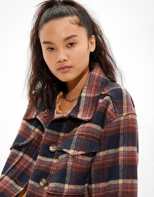 AE Plaid Cropped Shacket