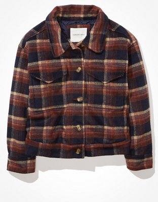 AE Plaid Cropped Shacket