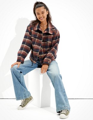 AE Plaid Cropped Shacket