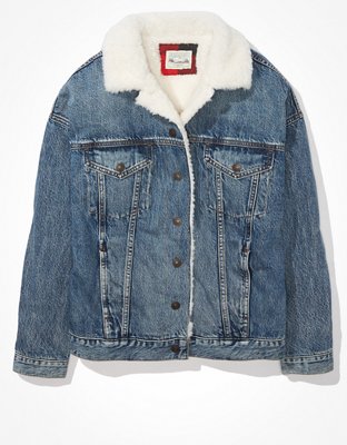AE Fur-Lined Boyfriend Denim Jacket
