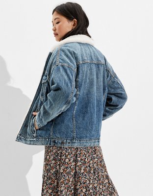 AE Fur-Lined Boyfriend Denim Jacket