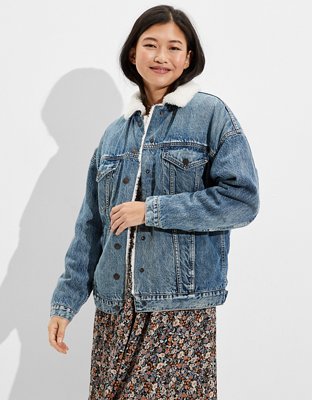 AE Fur-Lined Boyfriend Denim Jacket