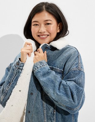 AE Fur-Lined Boyfriend Denim Jacket