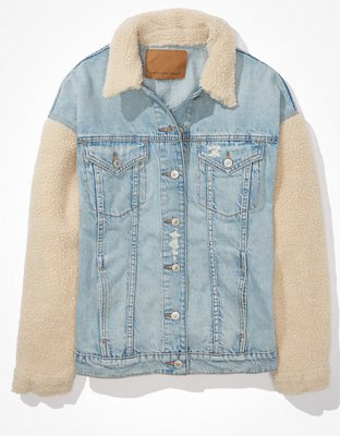 Женские куртки American Eagle AE Sherpa-Sleeve Denim Jacket — фото 3