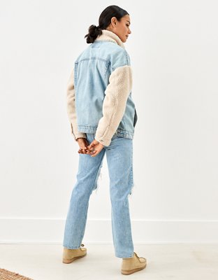 Женские куртки American Eagle AE Sherpa-Sleeve Denim Jacket — фото 2