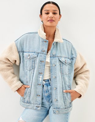 AE Sherpa-Sleeve Denim Jacket