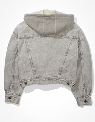 Женские куртки American Eagle AE Cropped Hooded Denim Jacket — фото 4