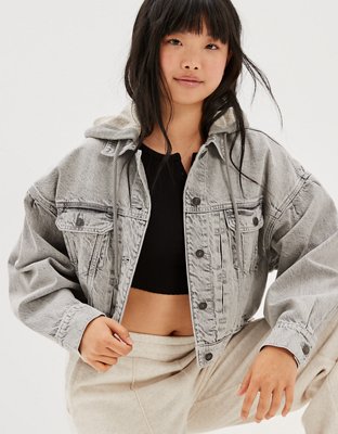 AE Cropped Hooded Denim Jacket