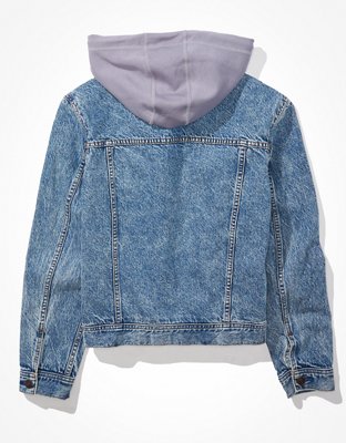 Женские куртки American Eagle AE Plaid-Lined Hooded Denim Jacket — фото 4