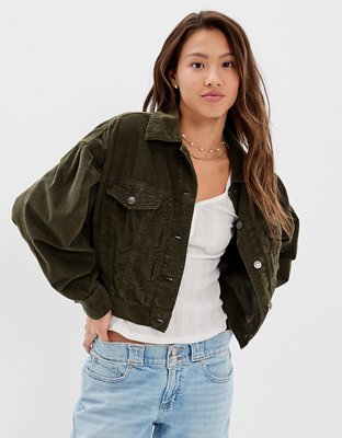 Green cropped 2025 corduroy jacket