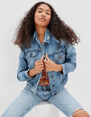 Ae fur lined boyfriend denim outlet jacket